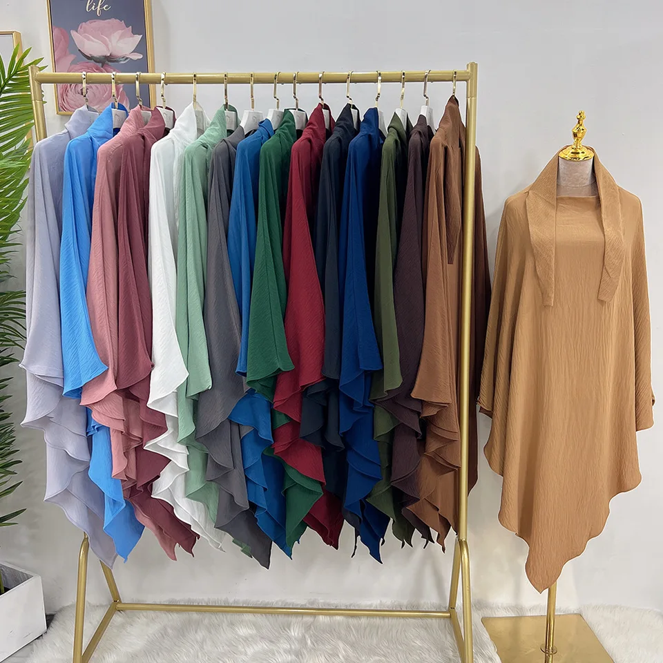 Dlhý trojuholník Khimar Hidžabs krepové tkanina Islamské oblečenie Dubaj Turk Moslimské ženy Headcover Headcarf Niqab Ramadan Eid Hidžábi