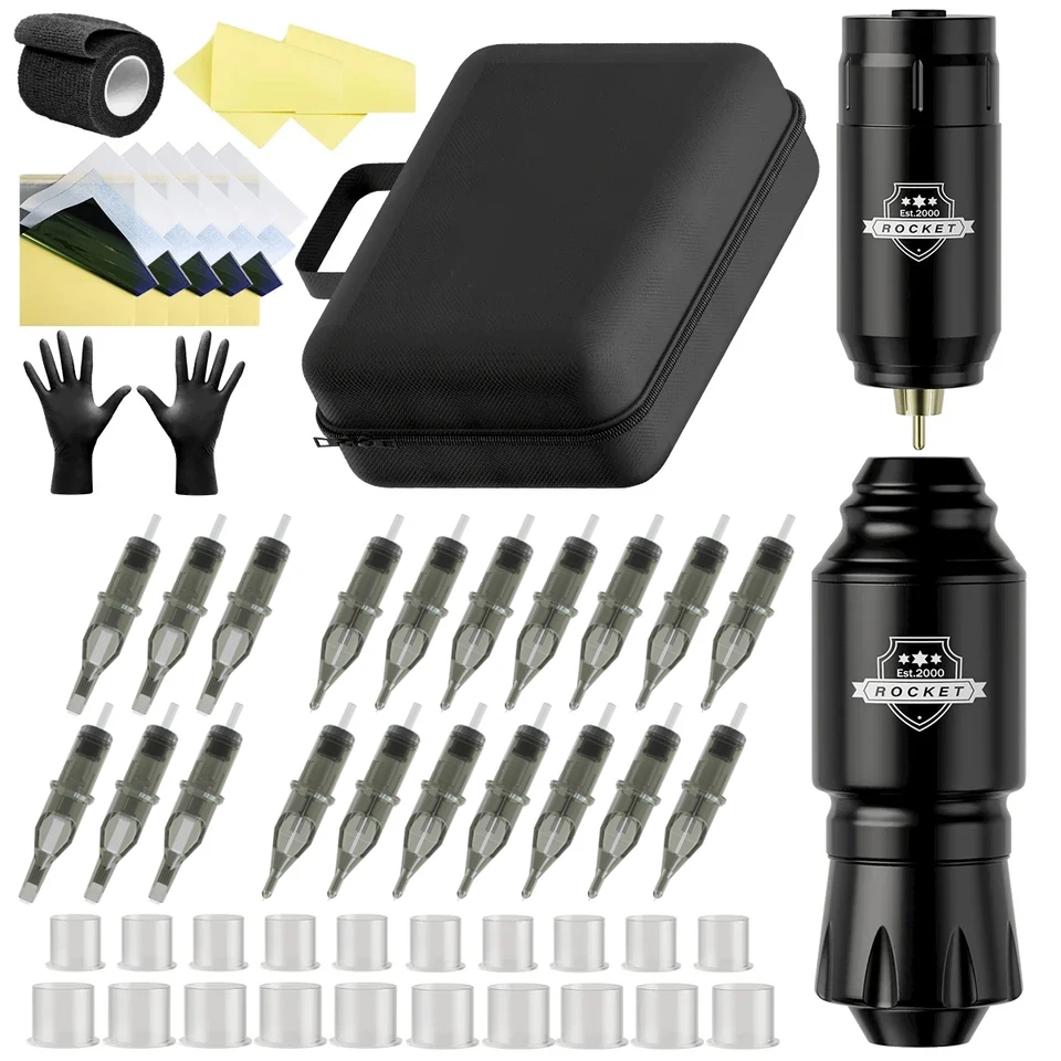 DM Wireless Tattoo Kit Kompletný mini raketový stroj na batériu ihla Power atrament Rotačné tetovanie pero perité make -up tetovanie súpravy