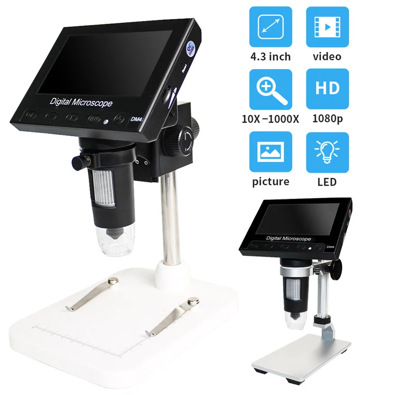 DM4 Digitálny mikroskop 4,3 palca LCD displej 1000X LED 1080p Videokamera mikroskop pre elektroniku spájkovacia oprava telefónu