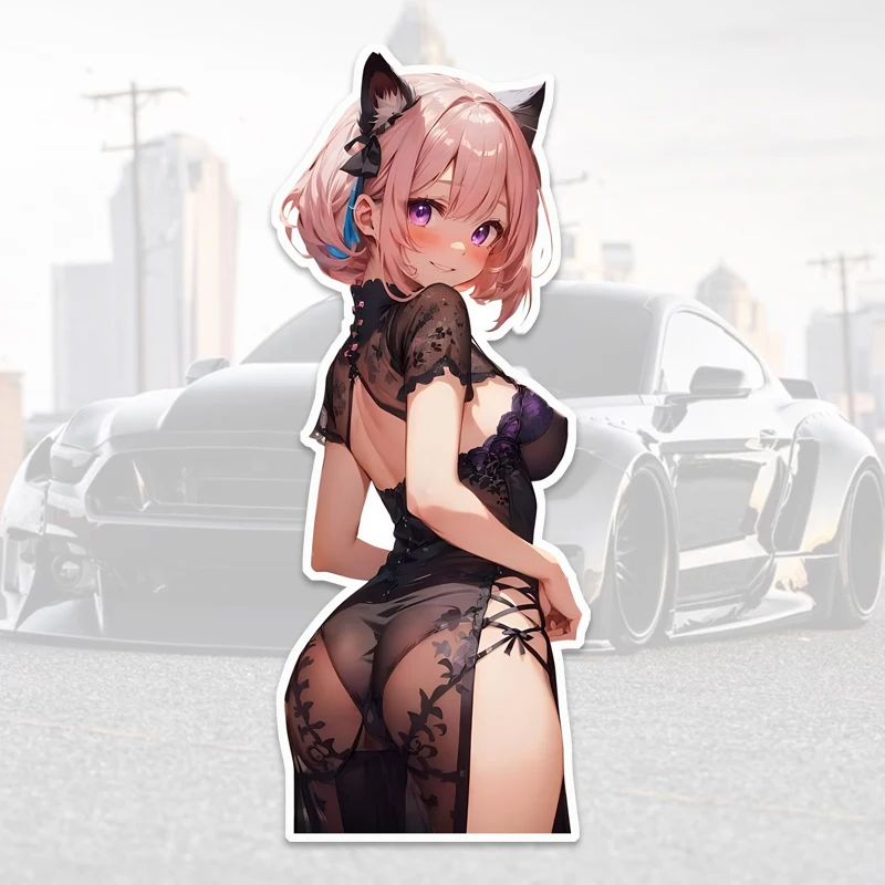DM82# Anime STRACKA STRUCIER KARTOBU KARTURA ANIME Vodotesné čelné sklo Černé sklo Kreatívna Kreatívna karavanová chladnička Funny Decor Decor Sticker