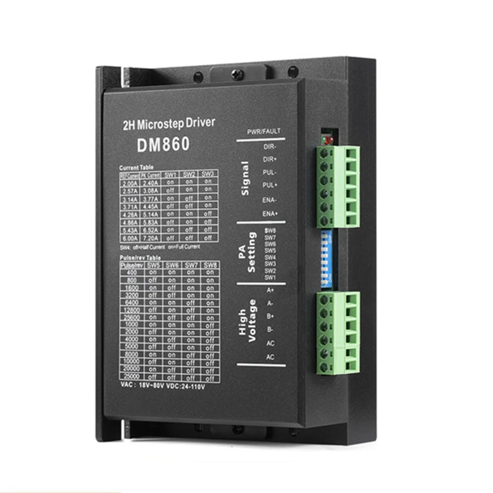 DM860H DM860 Krokový pohon motora 0-200kHz 2 fázový krokový ovládač motora AC18-80V alebo DC 24-110V pre NEMA34 Krokový motor