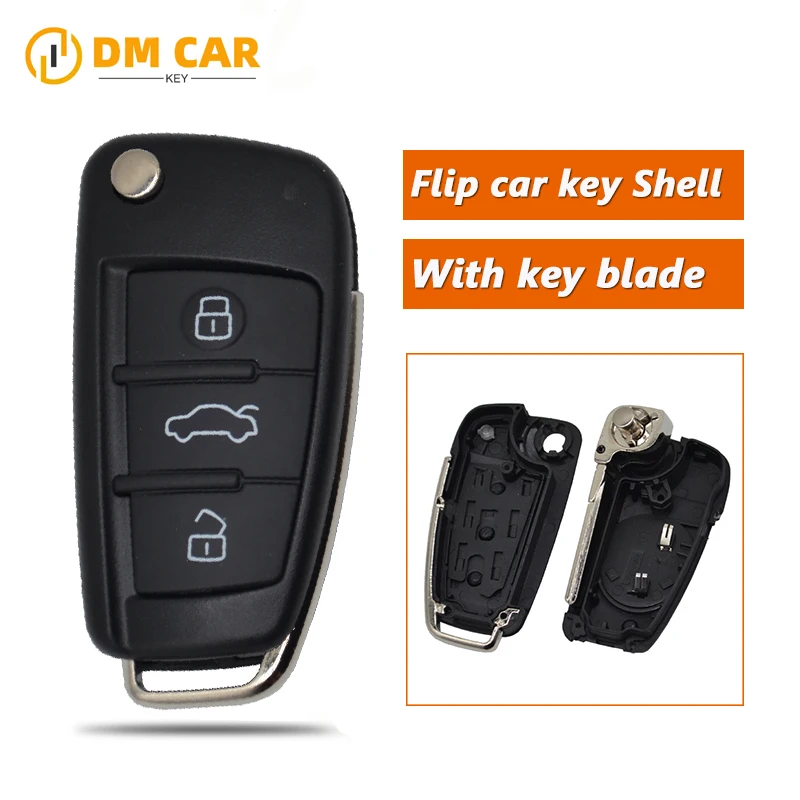 DMKey Flip Car Key Výmena prázdneho puzdra 3Button Hu66 Čepeľ pre Audi A1 A3 A4 S3 S4 TT Skladací diaľkový kľúče kryt shellu