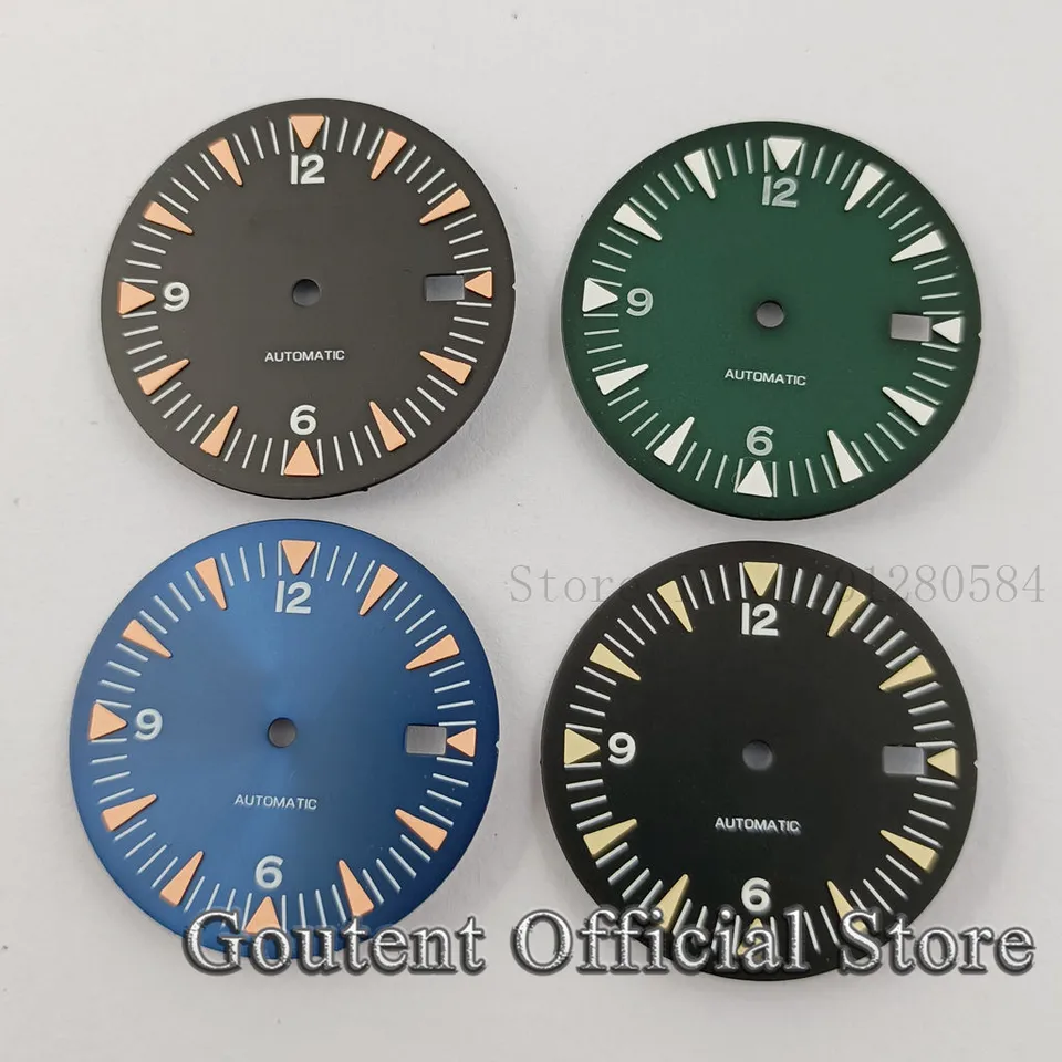 Dna 32 mm čierna modrá zelená sterilné hodinky Dial Zelený svetelný fit NH35 NH36 MOUNTING WOOK FACE