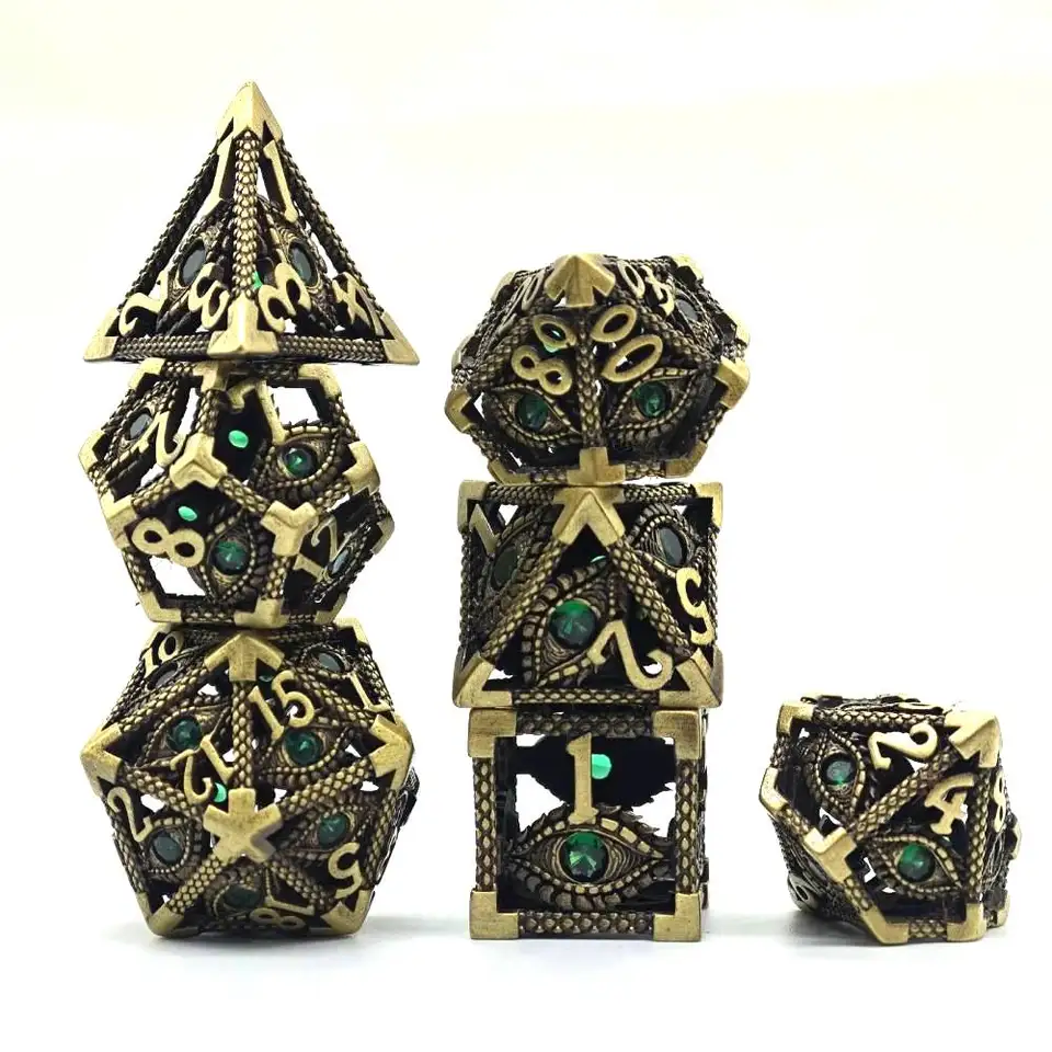 DND Games kocky s diamantovými dutými kovovými kockami DND kocky set pre dungeons a draci rola hranie kocky polyhedrálnych kovových kocky