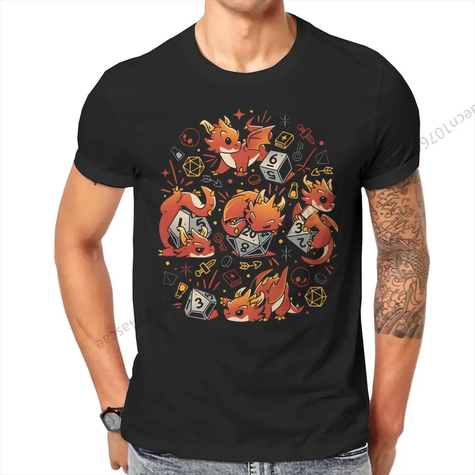 DND Tiny Dragon Dice Trshirt Homme Pánske streetwear bavlnené tričko pre mužov