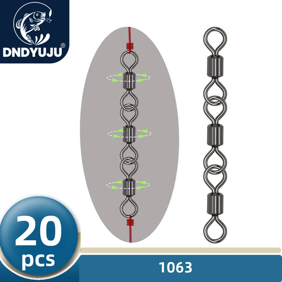 Dndyuju 20ks s bezpečným rybolovom otočenia nehrdzavejúcej ocele Rolling Triple Prenosné pripojenie rybárskych náčiní doplnok
