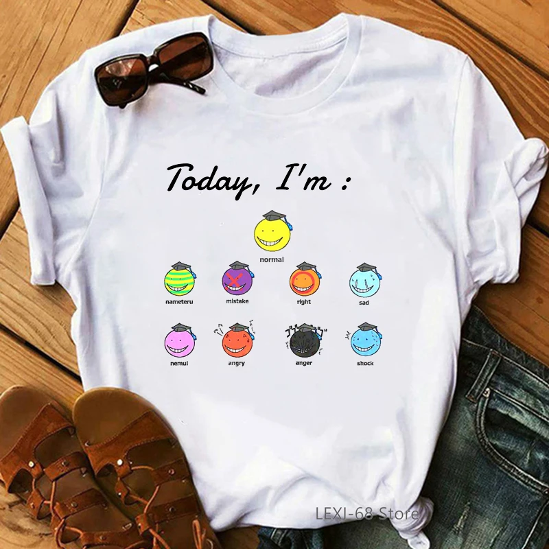 Dnes som atentát na učebňu Tlač Ženské tričko Funny Graphic Tees Ženy Koro Sensei Bruh Face Tieň Femme