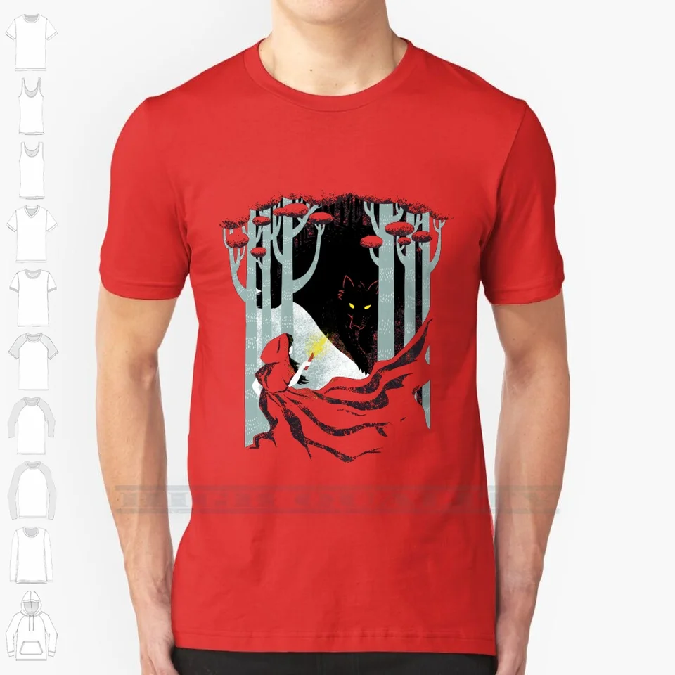 Do lesa 100% bavlnená košeľa Little Red Riding Hood Wolf Forest Trees Fairy Tale Books Prečítajte