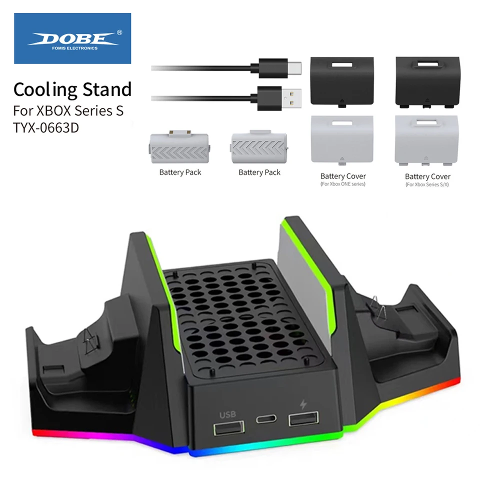DoBE pre Xbox Series S RGB Vertikálne chladiaci stojan ventilátora s dvojitou nabíjačkou nabíjačky nabíjania nabíjania Dock Xbox SS TYX-0663D