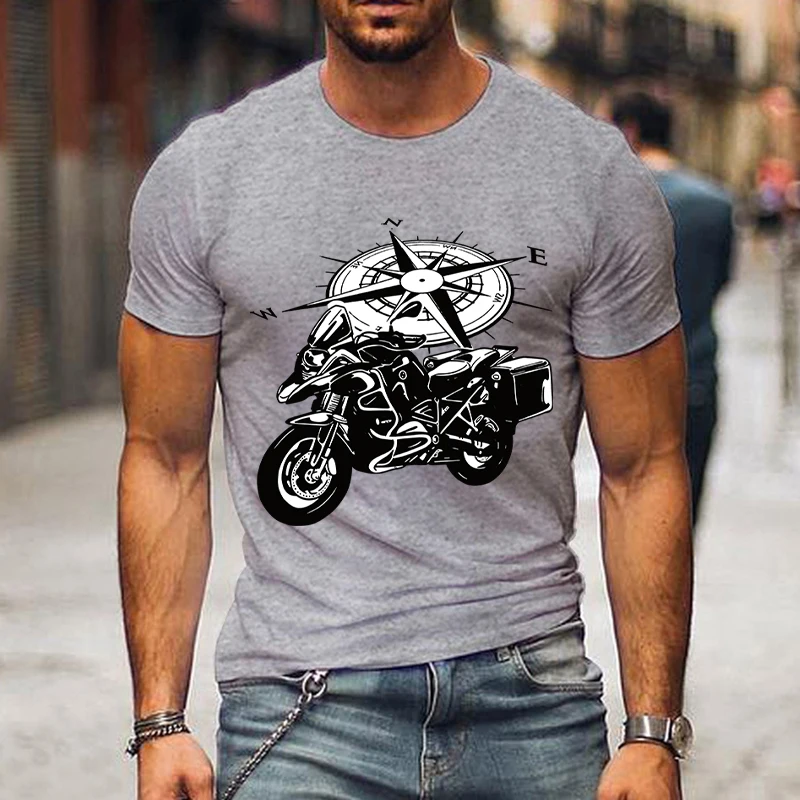 Dobrodružné motocykle Pánske tričko Funny Compass Grafické tričko Hip Hop Streetwear Harajuku krátky rukáv Loose Motocykel tričká