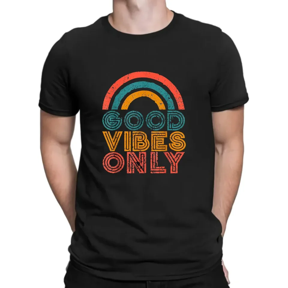 Dobré vibrácie iba vintage pozitívna atmosféra citácie darčekový nápad Tričko vysokokvalitné 100%bavlnené krátke rukávy