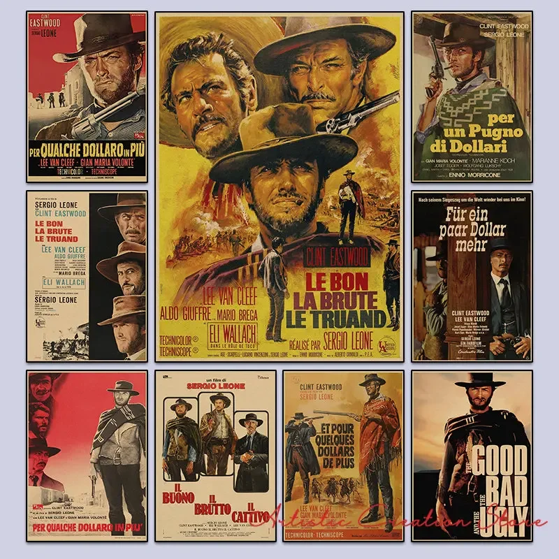 Dobré, zlé a škaredé klasické filmové plagáty retro filmové plátno Tlač obrázky pre barovú kaviareň obývacia izba Wall Home Decor