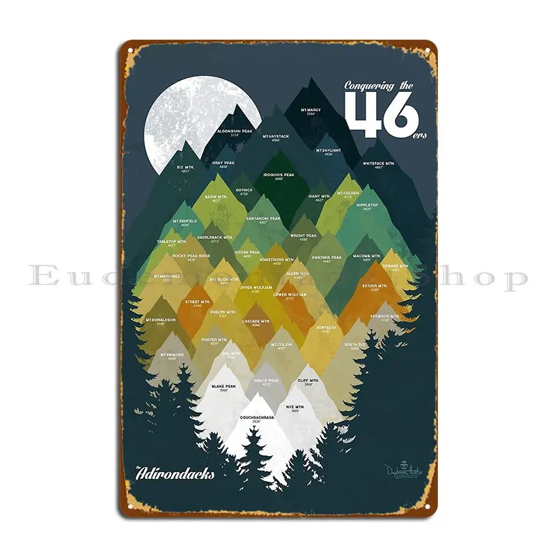 Dobývanie 46 adirondack vysoké vrcholy ny horská turistika kovová značka Decor Decor Kitchen tlači