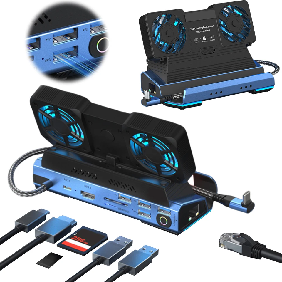 Docking Station Dual Cooling Fan Dock Station 4K@60 Hz 4 USB porty pre parnú palubu OLED a ROG X & Legion Go