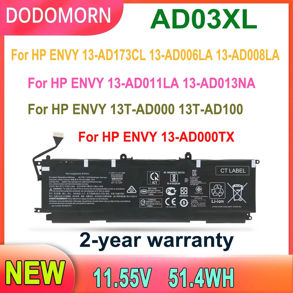 Dodomorn AD03XL laptop batéria pre HP Envy 13T-AD000 13T-AD100 13-AD173CL 13-AD000TX 13-AD006LA 13-AD008LA 13-AD011LA 13-AD013NA