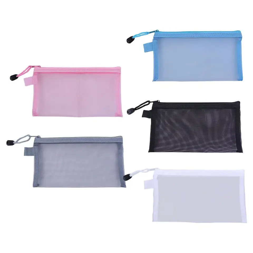 Dodávka domáceho úložného priestoru Priehľadné kabelky Kozmetická taška na zips zips siete Zipper zips dokument Document Bag Folders