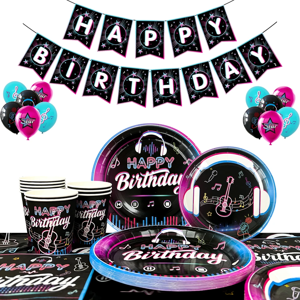 Dodávky narodenín Tik Tok, 77ks Tik Tok Party Decortions & Stoleware Set-Tok Tok Party Plates Banner Cups Strup atď.