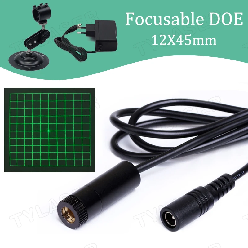 DOE Square Grid 10x10 Focus D12x45 505nm Zelený laserový modul 10MW 30MW na rezanie polohy bezplatne so štandardnou konzolou