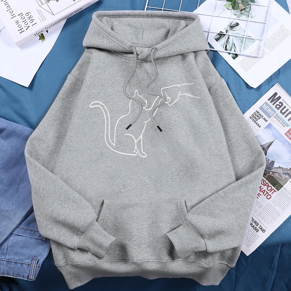 Dohoda s mačkou tlačenou dámou s kapucňou Novinka Kreatívna módna kapucňa O neformálne oblečenie voľné fleece Pohodlné trať