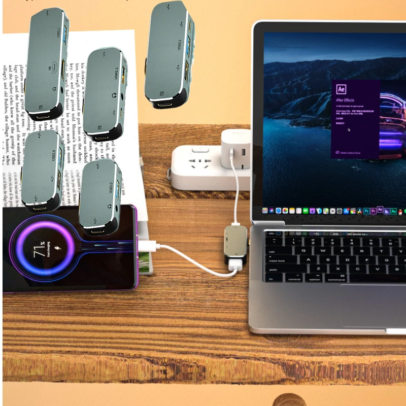 Dokovacia stanica typu C vhodná pre huawei Apple Thunderbolt 4 5-v-1 USB rozhranie HD 4K Docking Station Type-C až 3A1C USB HUB