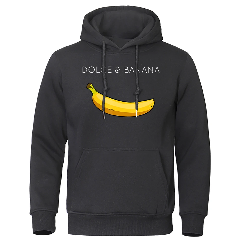 Dolce a banán roztomilý tlačený mužov kapucňa voľné oblečenie móda Warm Fleece Hoodies Osobnosť Street Hip Hop Mestina