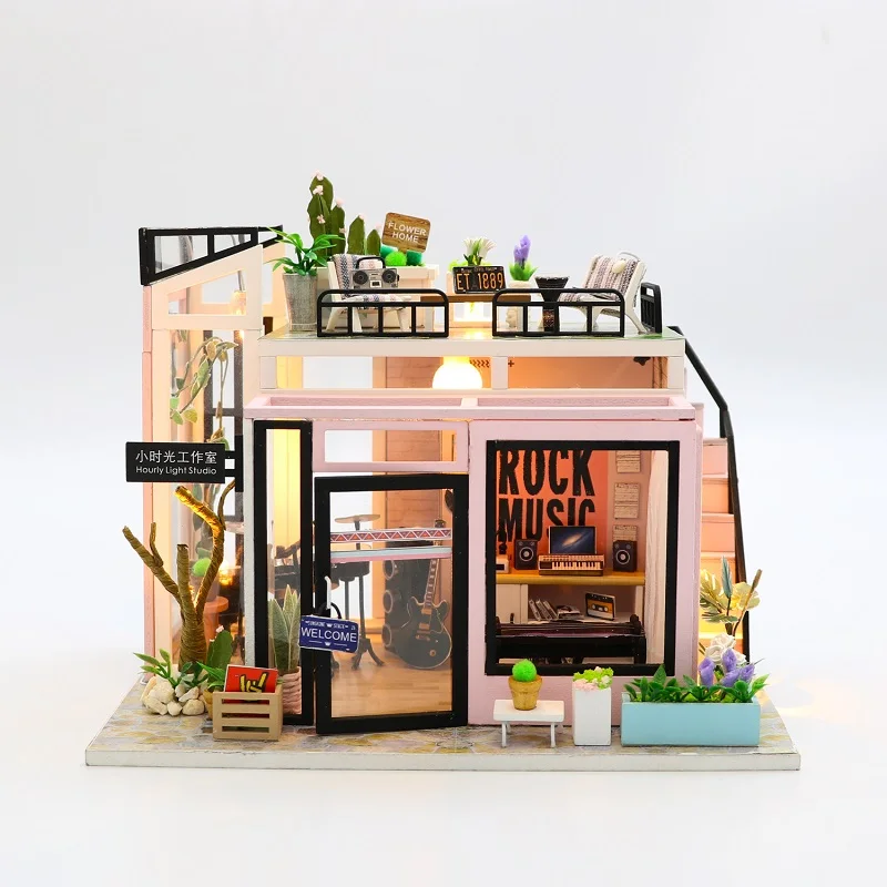 Doll House Kit Drevená skladba Model Model hračky HOLNY LEGLE STATIO DEOCORÁCIE S NÁBADNÝMI DLŽÍM