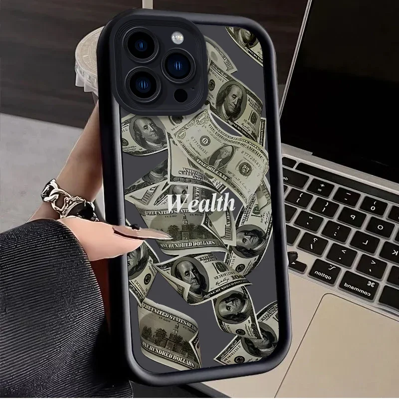 Dollar Banknote Liquid Silicone Case for iPhone 15 Pro Max 14 12 11 XS X XR 8 7 SE 2020 Shockproof Cover Case