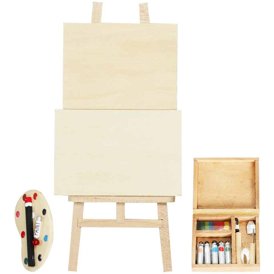 Dollouch Painter Malé miniatúrne nábytok príslušenstvo Kreslenie doska Ozdobenie drevené maľba detské stojan