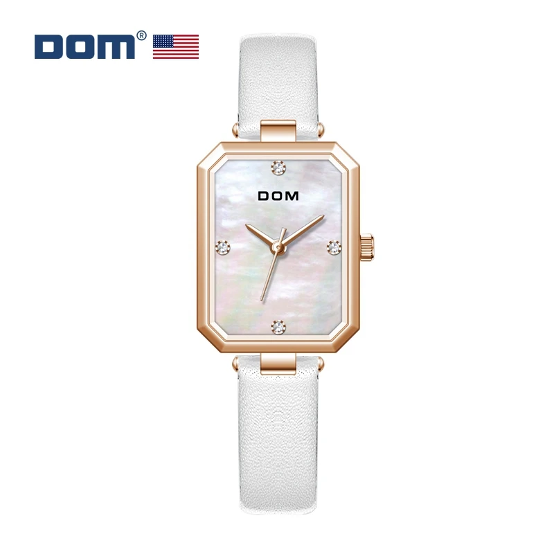 DOM 1365 Dámsky Small Square Quartz Watch Fashion Elegantná biela koža Diamond Diamond Wristwatches for Dámske hodinky darček