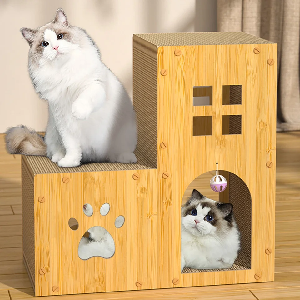 Dom kartónovej mačky Scratcher pre veľkú malú mačku Funny veľký kartónový mačkový dom pre malé stredné domáce zvieratá domáce zvieratá pushen the Cat