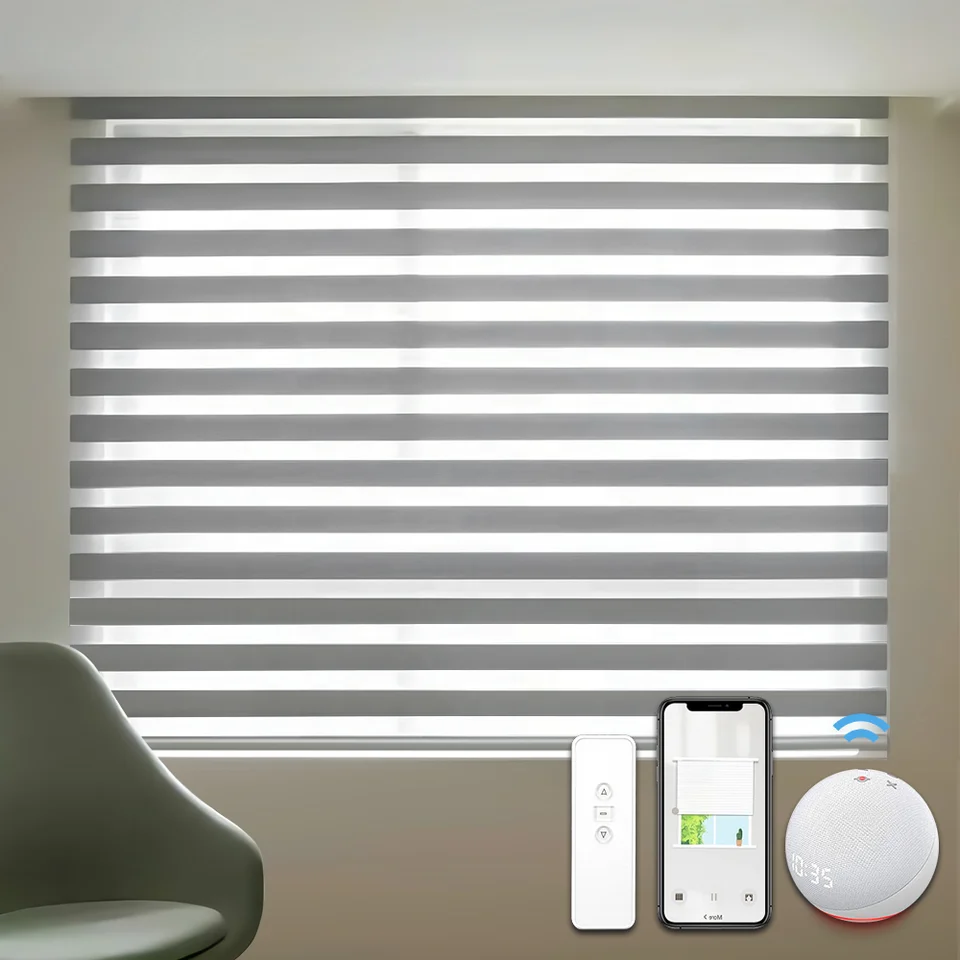 Domov na mieru automatické zatemnenie valca Dual Demoted WiFi Electric Smart Motorized Zebra Blinds Shade