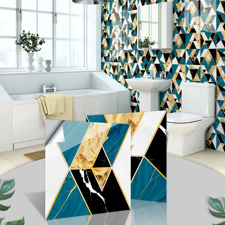 Domáca dekorácia Zlaté modré prešívanie Kúpeľňa Decor Decort Recleybrate Vinyl Crystal Tile Self Adhesive 3D stena Stupeľ