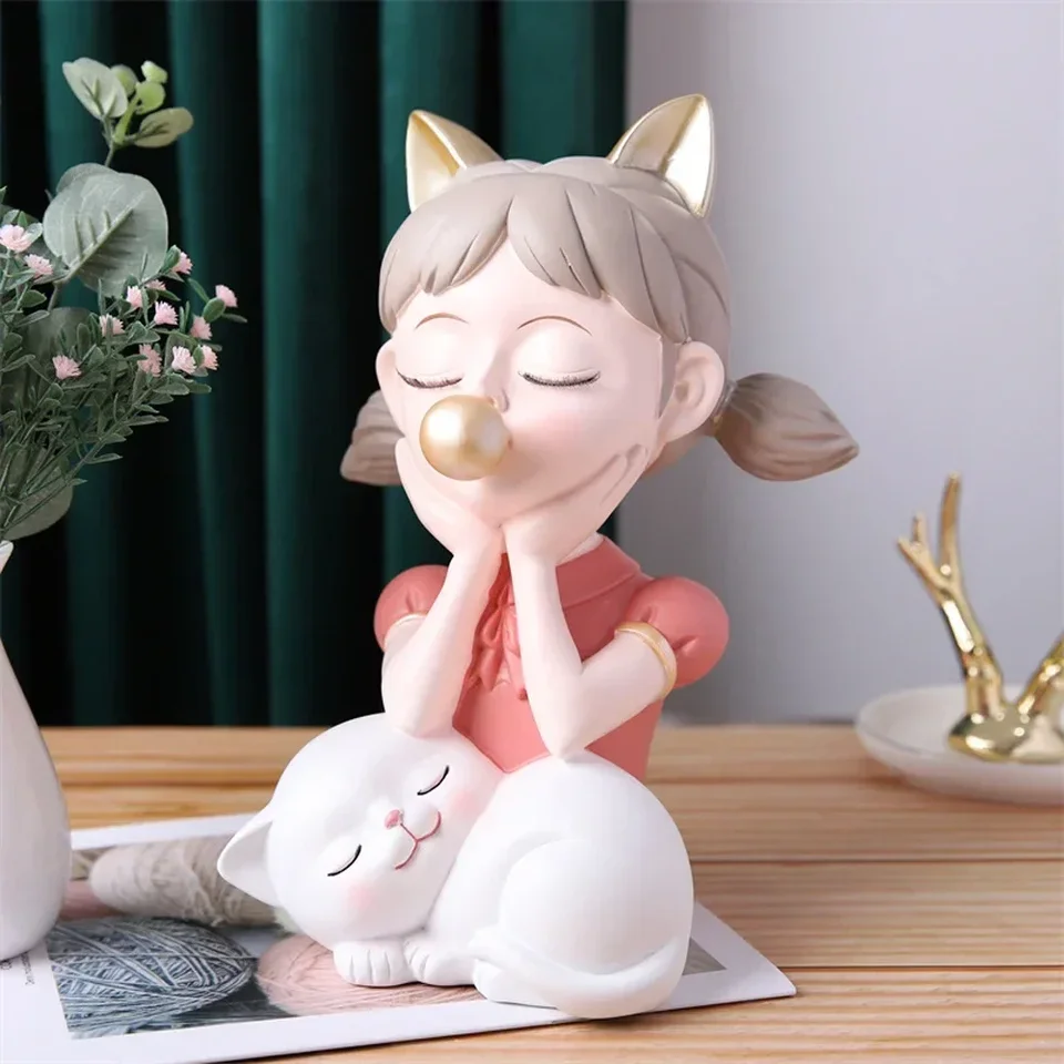 Domáce dekorácie, umelecký artware, Lisa Girl Piggy Bank, Socha obývacej izby, krásne darčeky pre priateľov a deti,