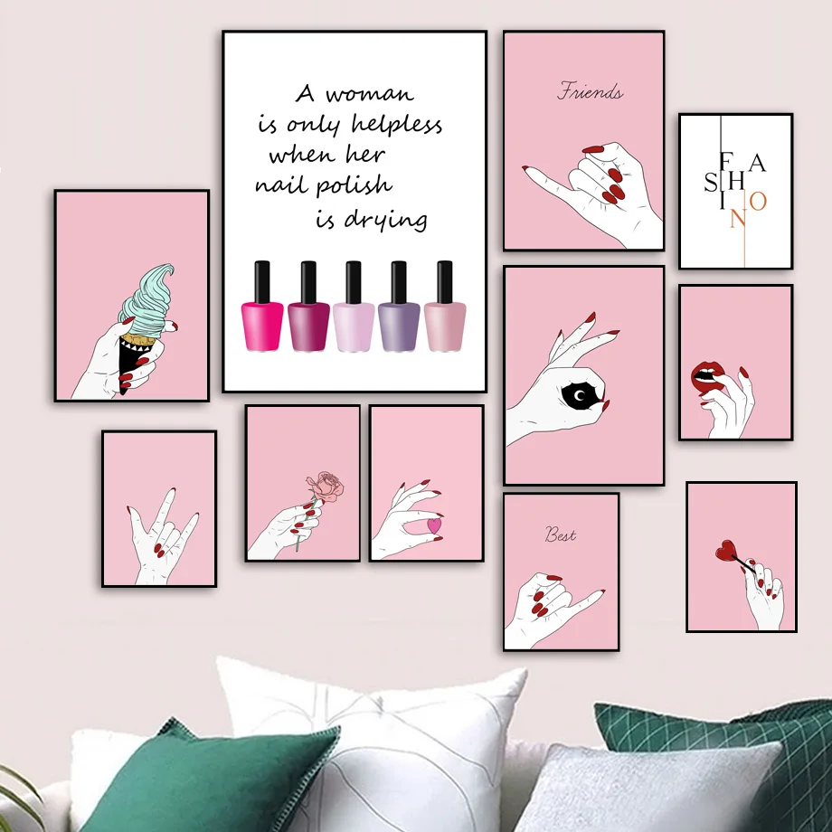 Domáce dekorácie výtlačky maľba nástenné umenie make -up lak lak manikúru Nordic Style Pictures Modulárne plátno plagáty postele na nočné pozadie