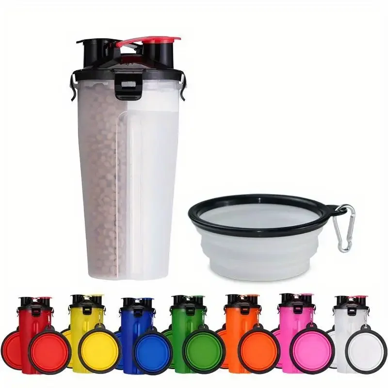 Domáce zvieratá Kŕmené súpravy prenosné 2 in 1 fľaša na domáce zvieratá s potravinami Pes Dog 2ks Clopsible Feeder Bowls Outdoor Walking D0018a