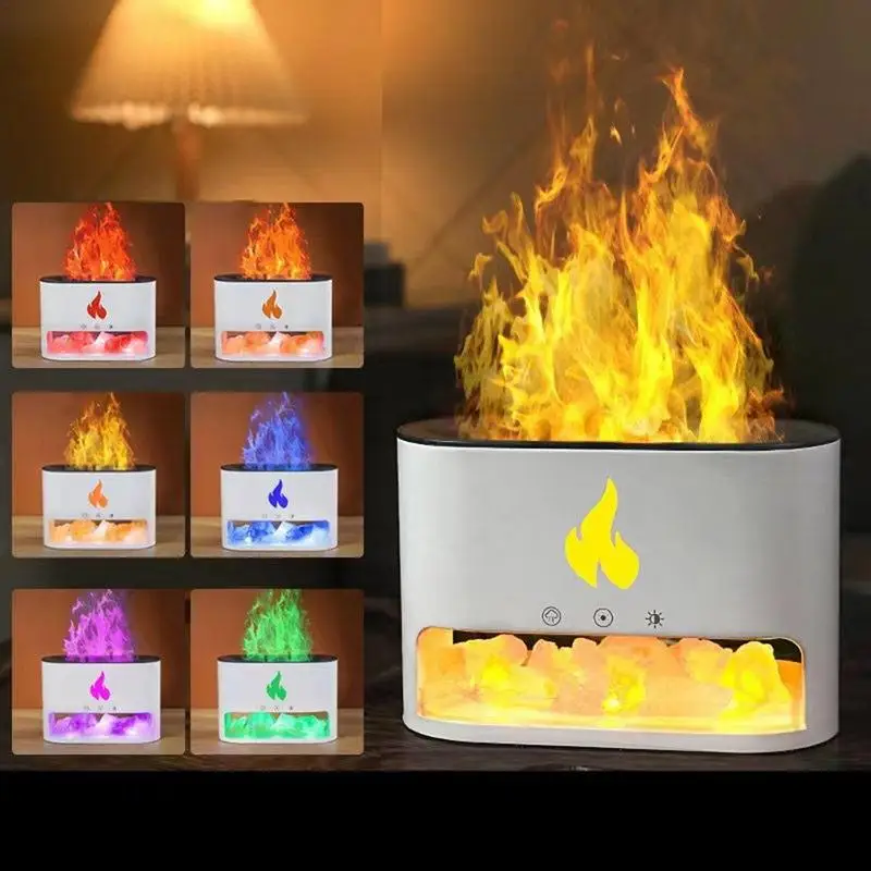 Domáci krb zvlhčovač krištáľová soľná hornina Fire Lamp 7 farebný plameň aróma Volcano zvlhčovač