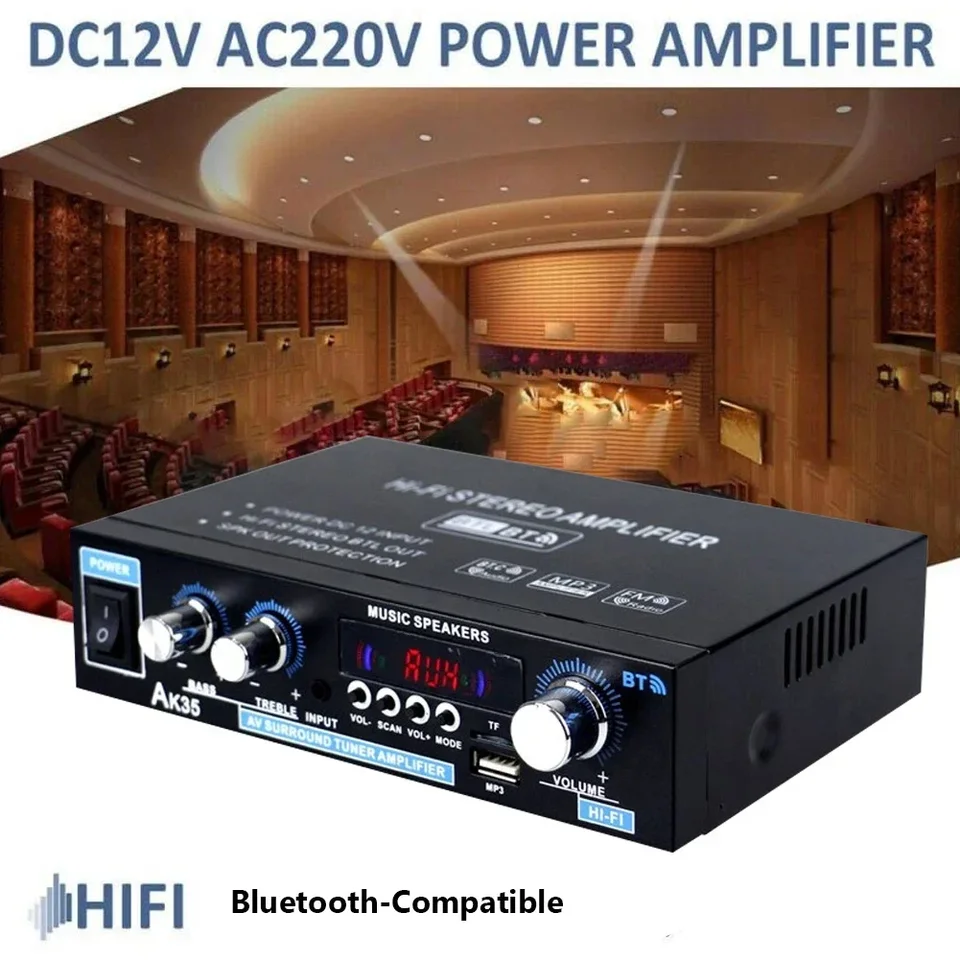 Domáci zosilňovač CH 2.0 Bluetooth Bass Amp AMP AK35 HIFI Digitálne zvukové zosilňovače FM USB Remote 100-240V 12V