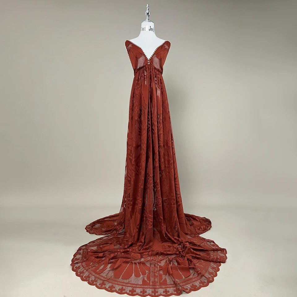 Don & Judy Boho Robe Maxi Long Maternity Dress na fotenie Tehotné šaty Lace Backless V-Neck Dress Evening Photography Clograph