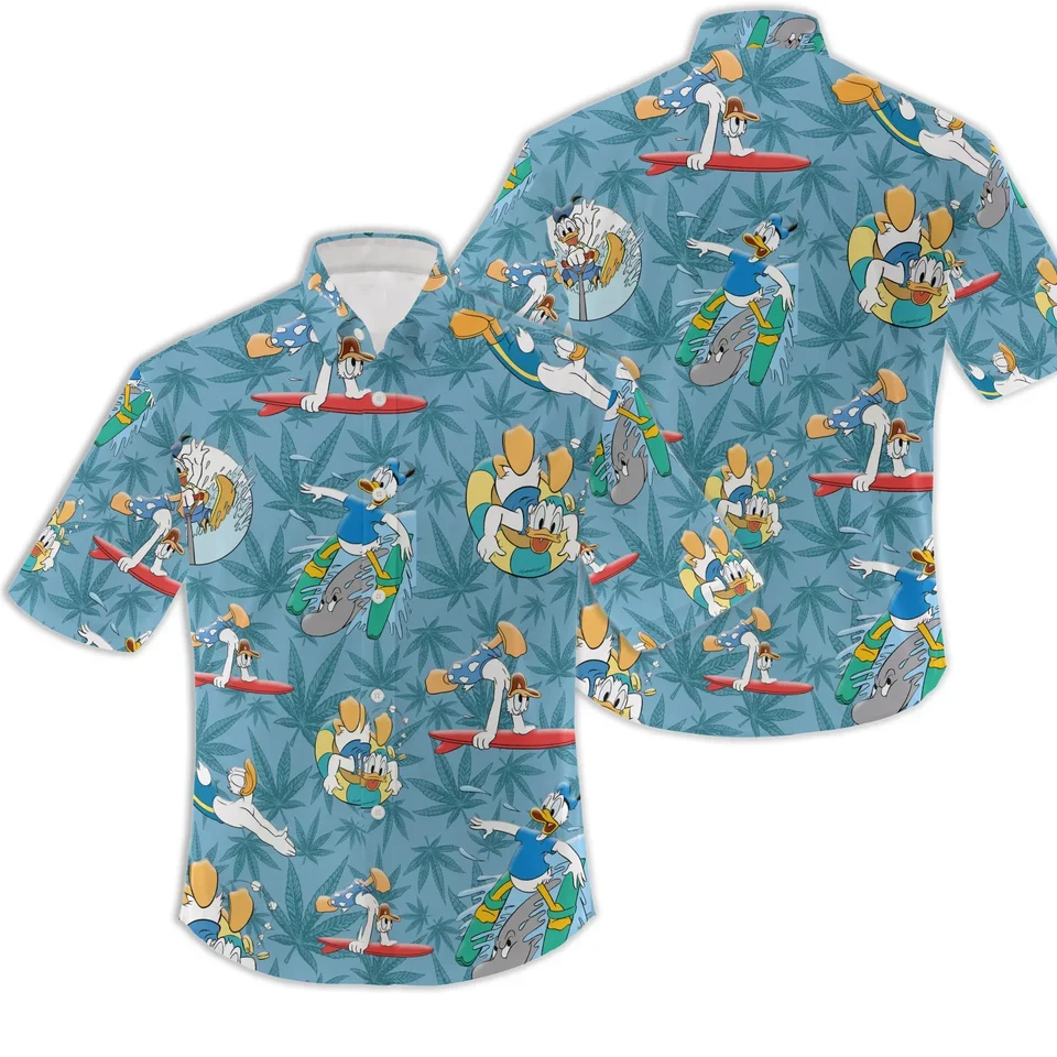 Donald Duck Havajské košele Pánske topánky s krátkym rukávom Disney Havajská košeľa Casy Beach s krátkym rukávom Vintage gombíky dole tričko