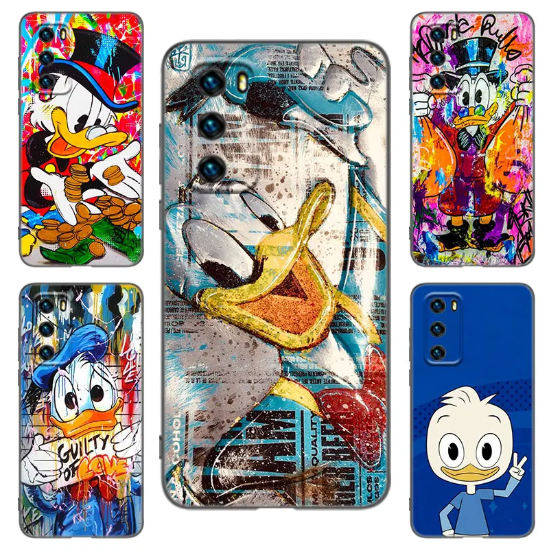 DONALD DUCK Čierny telefón pre Huawei P20 P30 P30 P40 Lite P60 Art Pura 70 Ultra P50 Pro P50E P SMART 2018 2019 2020 2021