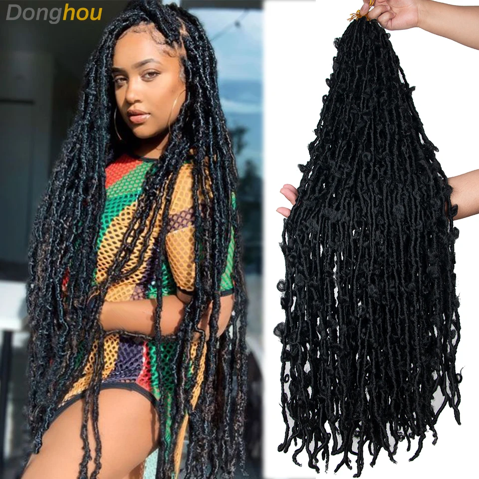 Donghou dlhé motýľové locs háčkovacie vlasy 36 ”čierne 1B motýľ Locs háčkovanie vrkočovné mäkké bobové locs