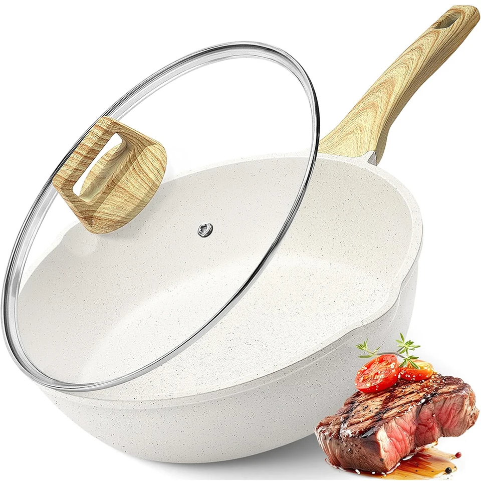 Donor nonstick hlboký panvica s vekom zdravý žulový náter Jumbo Cooker Saute Pank s nalievaním vaječného omelety PAN JT279