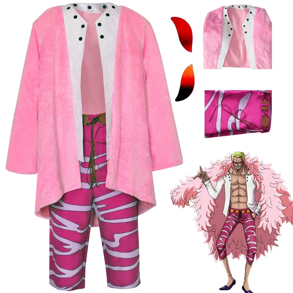 Donquixote doflamingo cosplay kostýmové okuliare anime košele s kabátmi nohavice oblečenie halloween večierok muža rola hre