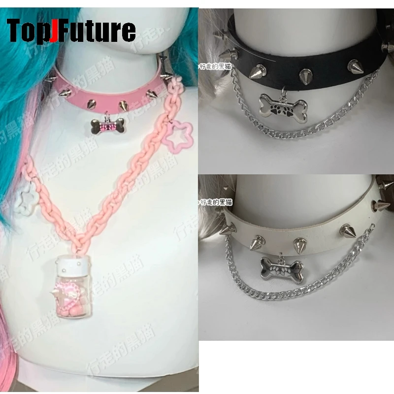 Dopamínová subkultúra y2k dievčatá Dark Punk Japanese Style Nivet šteniatko malá pilulka Star prívesok roztomilý čierny modrý ružový náhrdelník Choker
