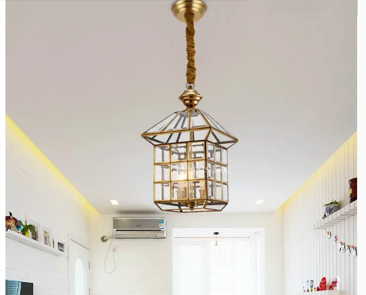 Doprava bronzová bronzová lampa Antique Mosadz závesné E27 Vnútorné vinobranie medené sklo zavesené lampa AC110V/220V 100% Zaručené