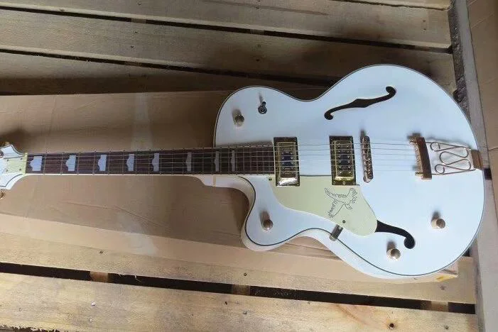 Doprava továrne Vlastná biela ľavá ruka Semi dutá tela Jazz Electric Guitar 2
