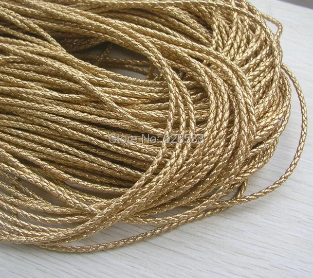 Doprava zdarma 20 metrov zlatý vrkôt PU Leather Beading Cord 3 mm prieia. Príslušenstvo pre rukávske drôty pre náramok a náhrdelník