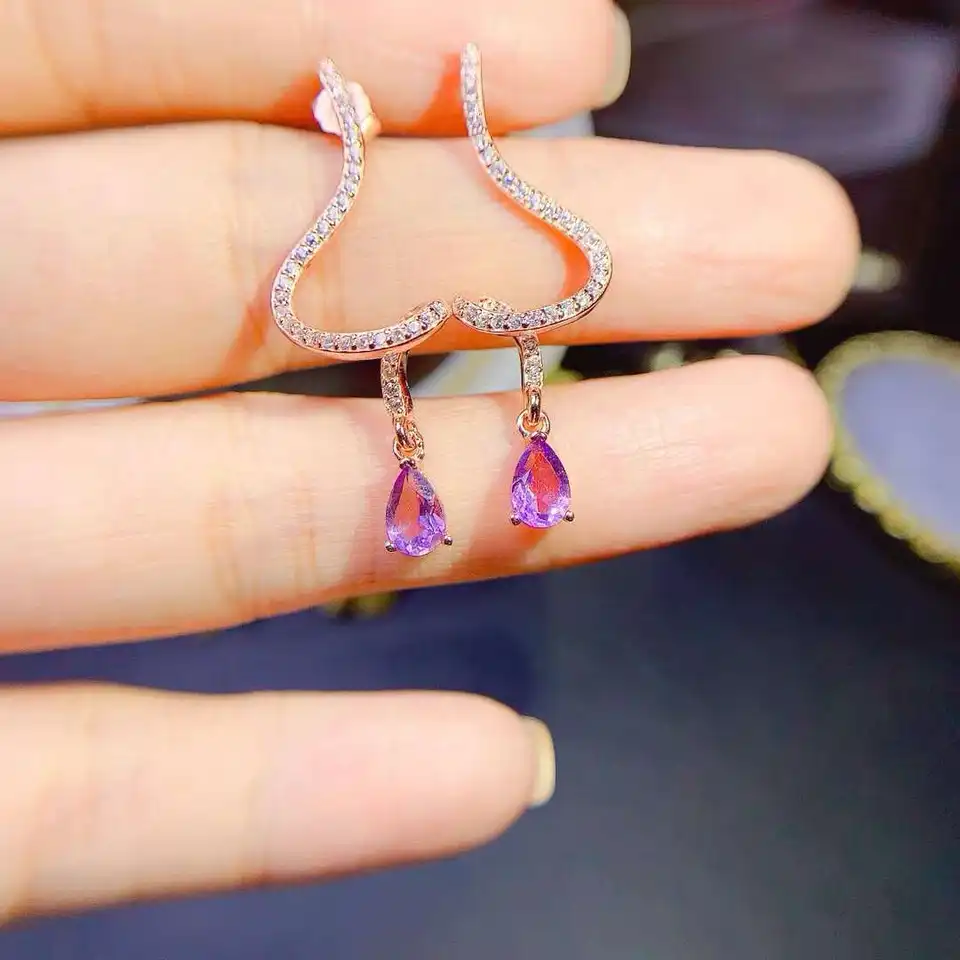 Doprava zdarma ametyst náušnice 925 Sterling Silver Fashion Prírodné a skutočné náušnice ametyst špičkovej kvality