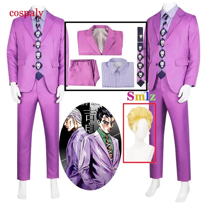 Doprava zdarma Kira Yoshikage Cosplay Anime JoJo Costy Adventure Yoshikage Kira Purple Suit Cosplay Uniform kostým parochňa