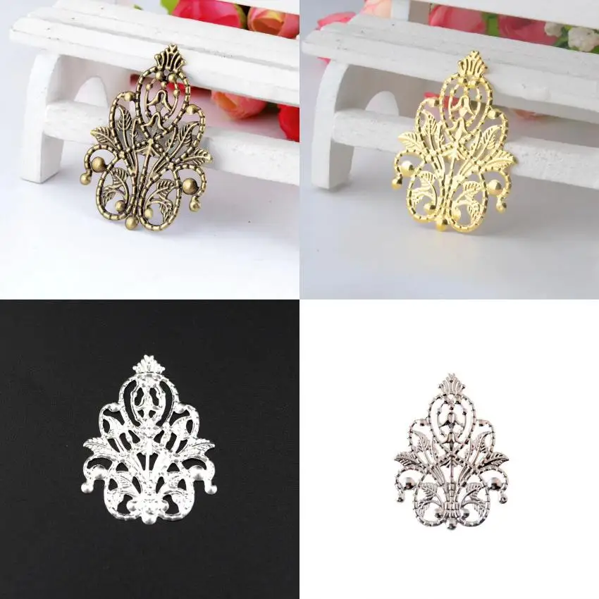Doprava zdarma maloobchod 20ks filigree zábaly kvetinové konektory kovové remeslá dekorácia DIY nálezy 4,8 x 3,5 cm